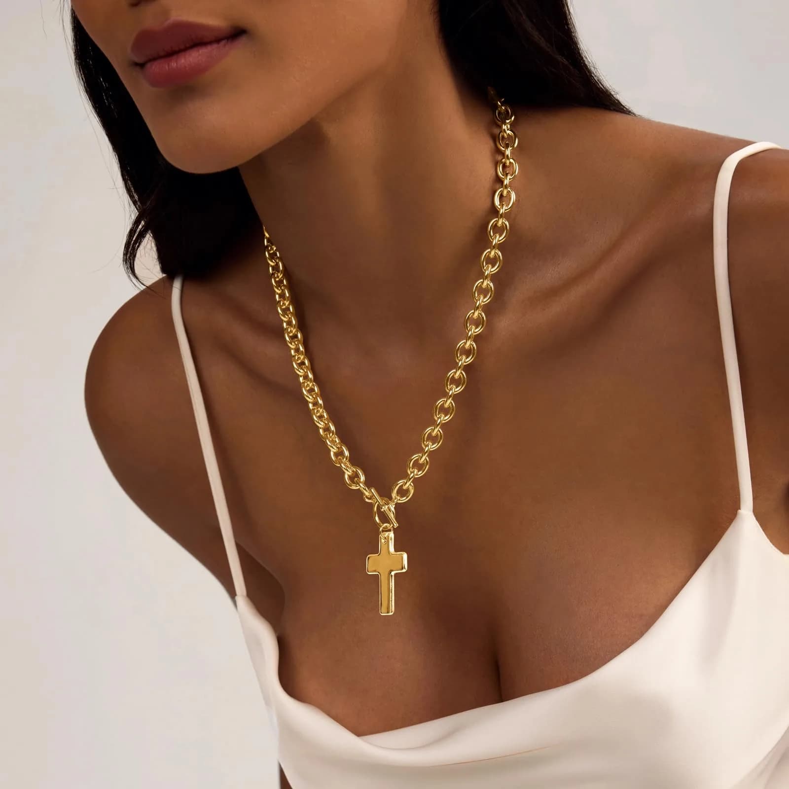 HERIER Chunky Cross-Gold Necklace for Women, 18K Gold Plated - view 4