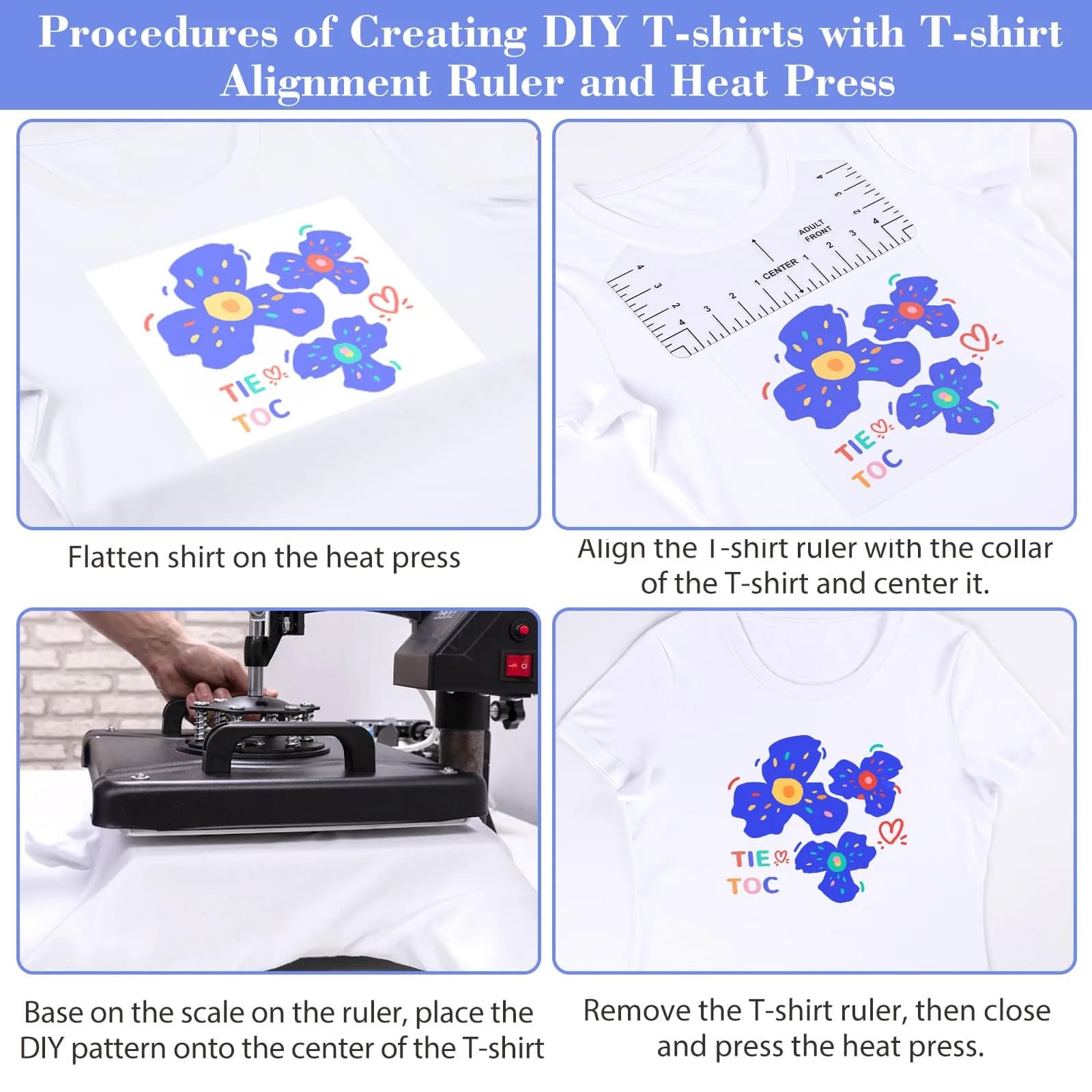 tietoc T-Shirt Ruler Guide for Vinyl Alignment 10in (25.4cm) | Centering Designs for Heat Press & HTV - view 8