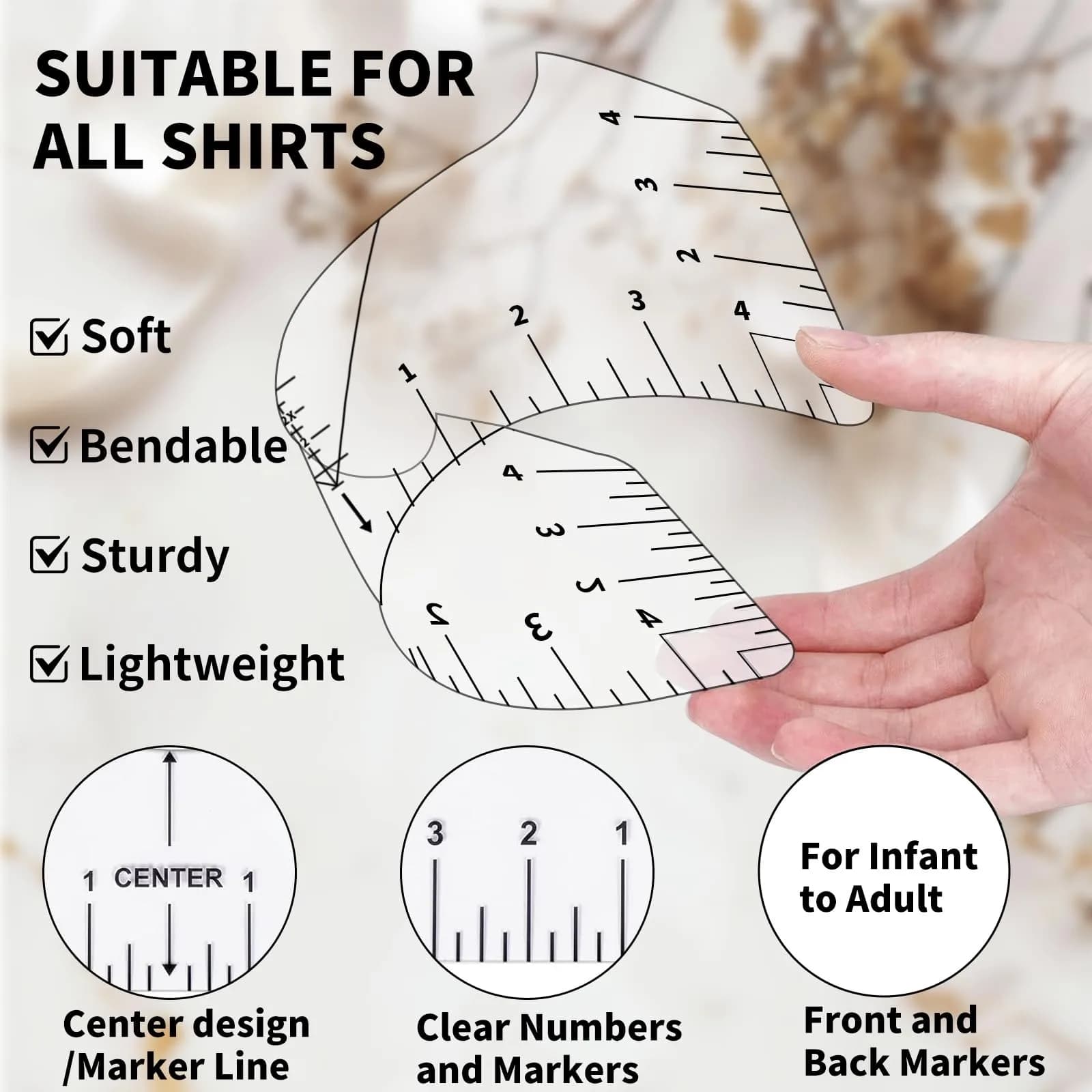 tietoc T-Shirt Ruler Guide for Vinyl Alignment 10in (25.4cm) | Centering Designs for Heat Press & HTV - view 2