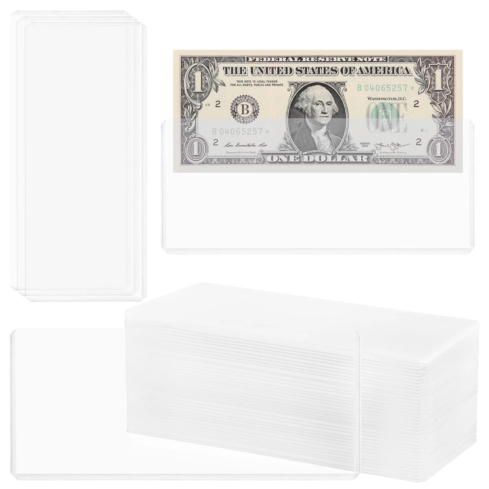 Uncle Paul Clear Banknote Holders 16.7cm x 7.1cm (40 Pcs) | Top-Load Design for Bills & Collectibles — Pure Transparent