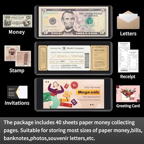 Uncle Paul Clear Banknote Holders 16.7cm x 7.1cm (40 Pcs) | Top-Load Design for Bills & Collectibles thumbnail 6