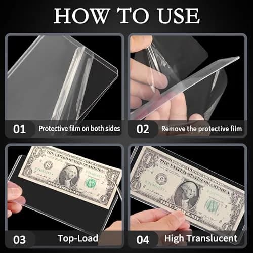 Uncle Paul Clear Banknote Holders 16.7cm x 7.1cm (40 Pcs) | Top-Load Design for Bills & Collectibles thumbnail 2