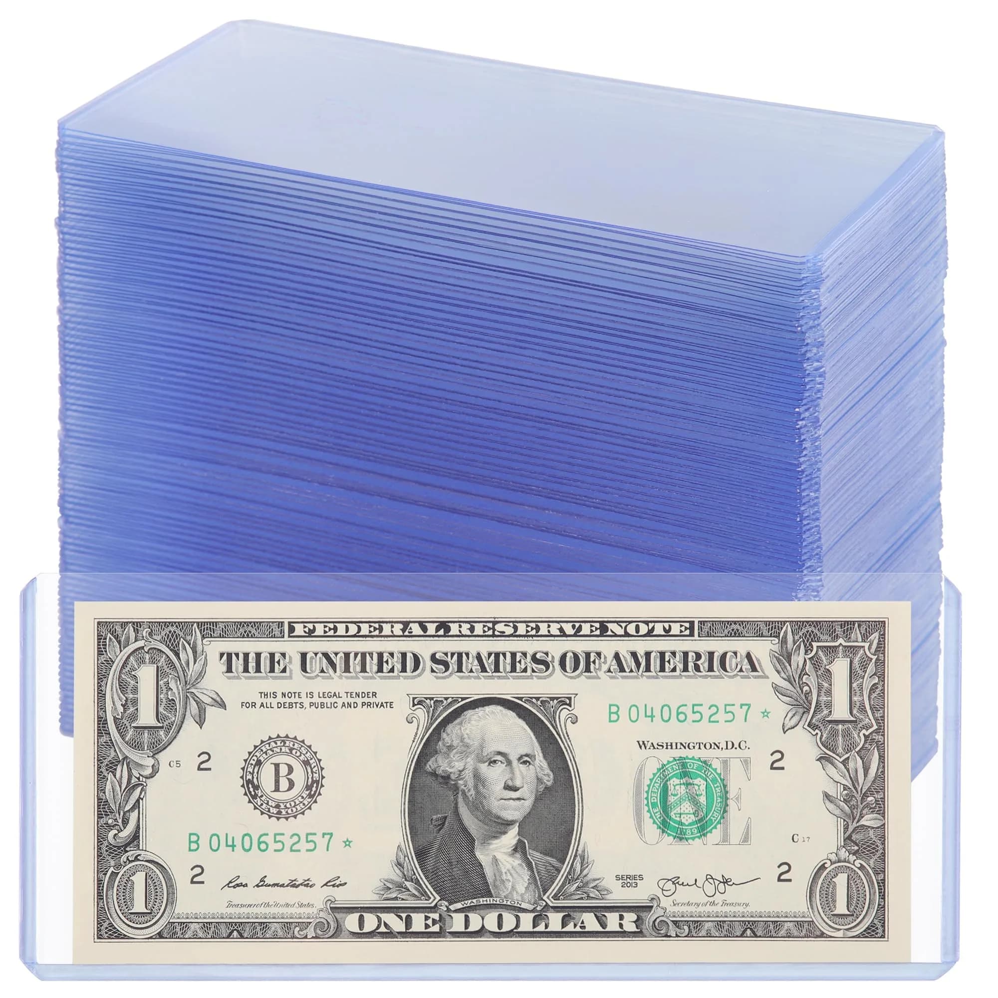 Uncle Paul Blue Clear Banknote Holders 16.7cm x 7.1cm (6.6"x2.8") | Top-Load Bill Sleeves for Collectibles — Blue Transparent