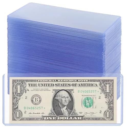 Uncle Paul Blue Clear Banknote Holders 16.7cm x 7.1cm (6.6"x2.8") | Top-Load Bill Sleeves for Collectibles thumbnail 1