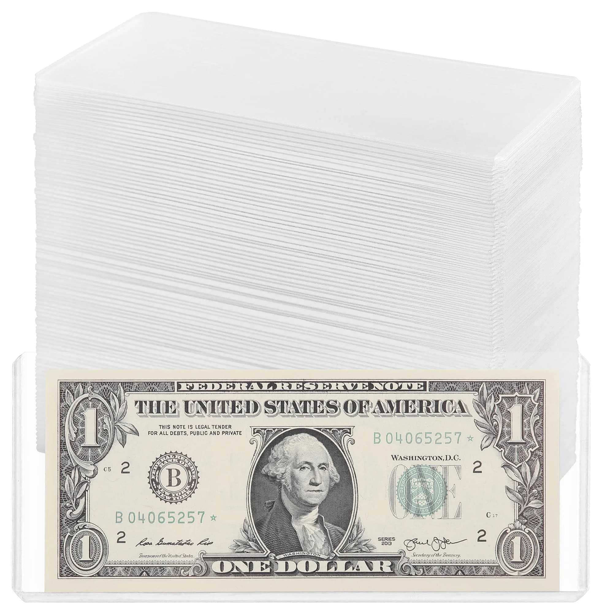 Uncle Paul Clear 90PCS Banknote Holders 6.6"x2.8" | Top-Load Crystal-Clear Currency Display — Pure Transparent