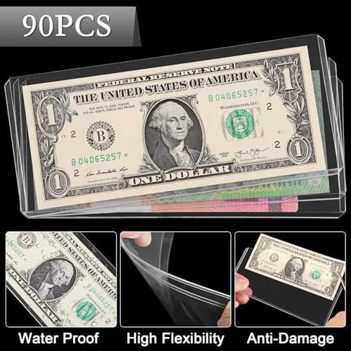 Uncle Paul Clear 90PCS Banknote Holders 6.6"x2.8" | Top-Load Crystal-Clear Currency Display thumbnail 4