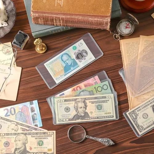 Uncle Paul Clear 90PCS Banknote Holders 6.6"x2.8" | Top-Load Crystal-Clear Currency Display thumbnail 8