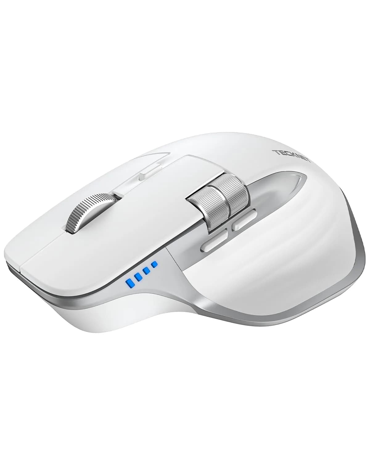 TECKNET Wireless Mouse, 3-Device Bluetooth Rechargeable, Side Scroll, Black & Blue | 6-Level DPI Optical Mouse — Light White