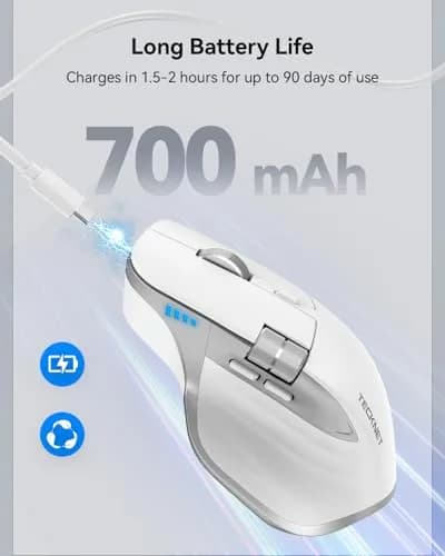TECKNET Wireless Mouse, 3-Device Bluetooth Rechargeable Ergonomic Optical Mouse with Side Scroll Wheel & 6-Level DPI | 4800 DPI thumbnail 6