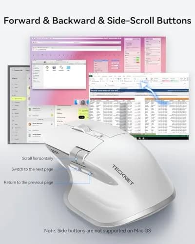 TECKNET Wireless Mouse, 3-Device Bluetooth Rechargeable Ergonomic Optical Mouse with Side Scroll Wheel & 6-Level DPI | 4800 DPI thumbnail 3
