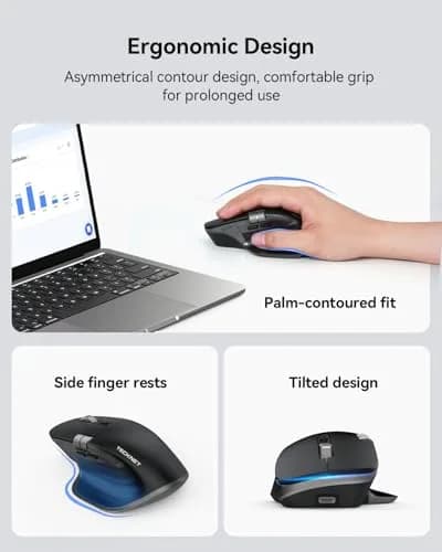 TECKNET Wireless Mouse, 3-Device Bluetooth Rechargeable, 4800 DPI Optical Mouse with Side Scroll Wheel | 36-Month Warranty thumbnail 8