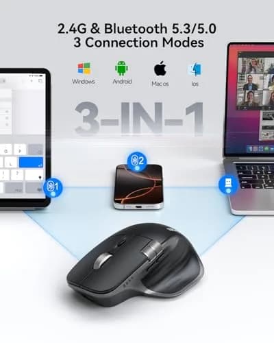 TECKNET Wireless Mouse, 3-Device Bluetooth Rechargeable, 4800 DPI Optical Mouse with Side Scroll Wheel | 36-Month Warranty thumbnail 2