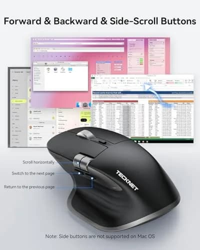 TECKNET Wireless Mouse, 3-Device Bluetooth Rechargeable, 4800 DPI Optical Mouse with Side Scroll Wheel | 36-Month Warranty thumbnail 3