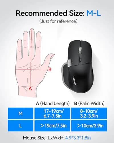 TECKNET Wireless Mouse, 3-Device Bluetooth Rechargeable, 4800 DPI Optical Mouse with Side Scroll Wheel | 36-Month Warranty thumbnail 4