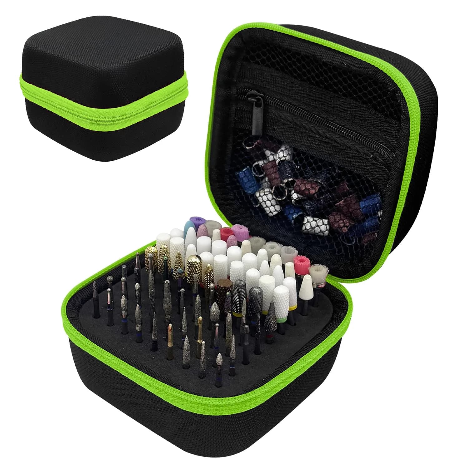 Thowapou Green 81-Hole Nail Drill Bit Holder Case | Waterproof Portable Organizer - main product image