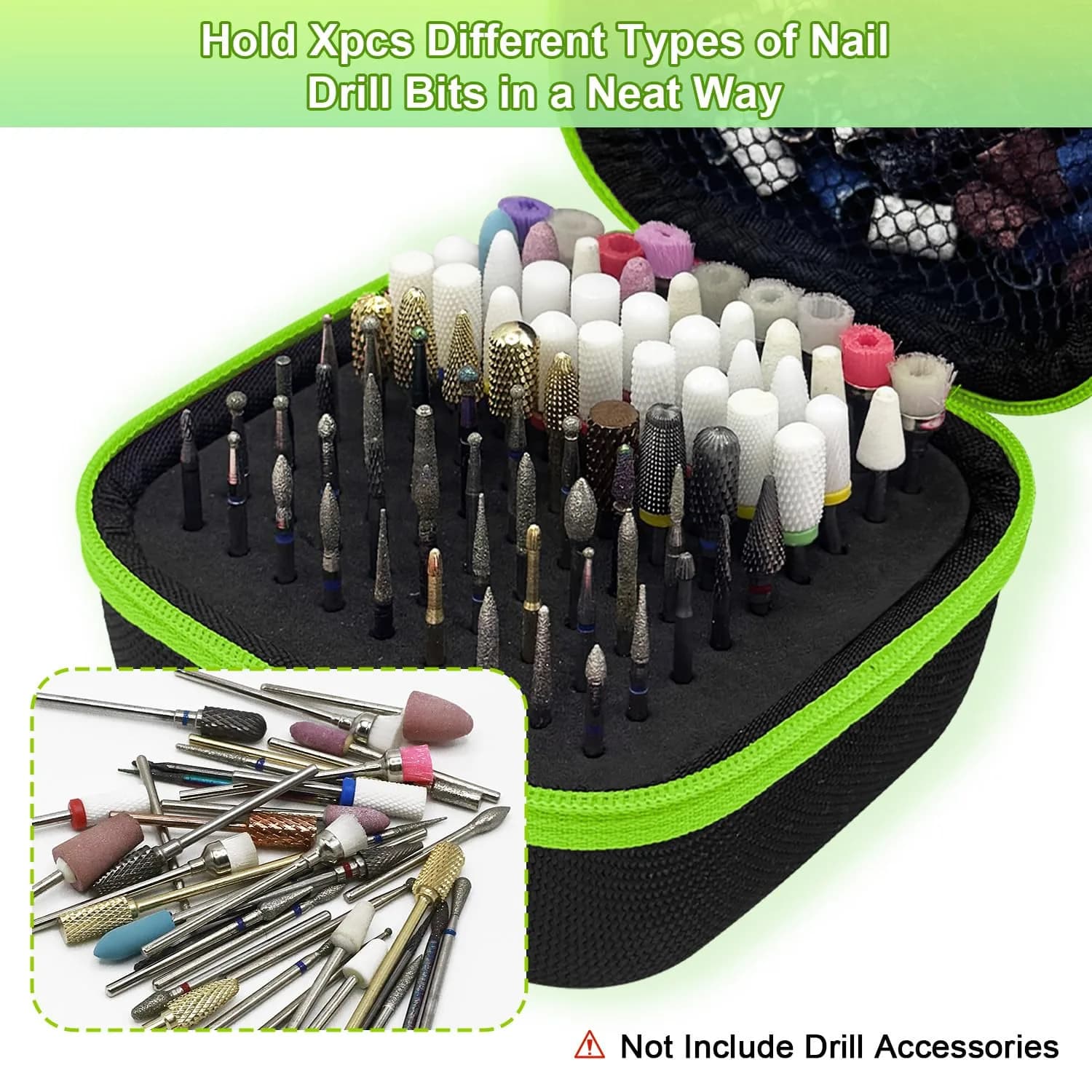 Thowapou Green 81-Hole Nail Drill Bit Holder Case | Waterproof Portable Organizer - view 6