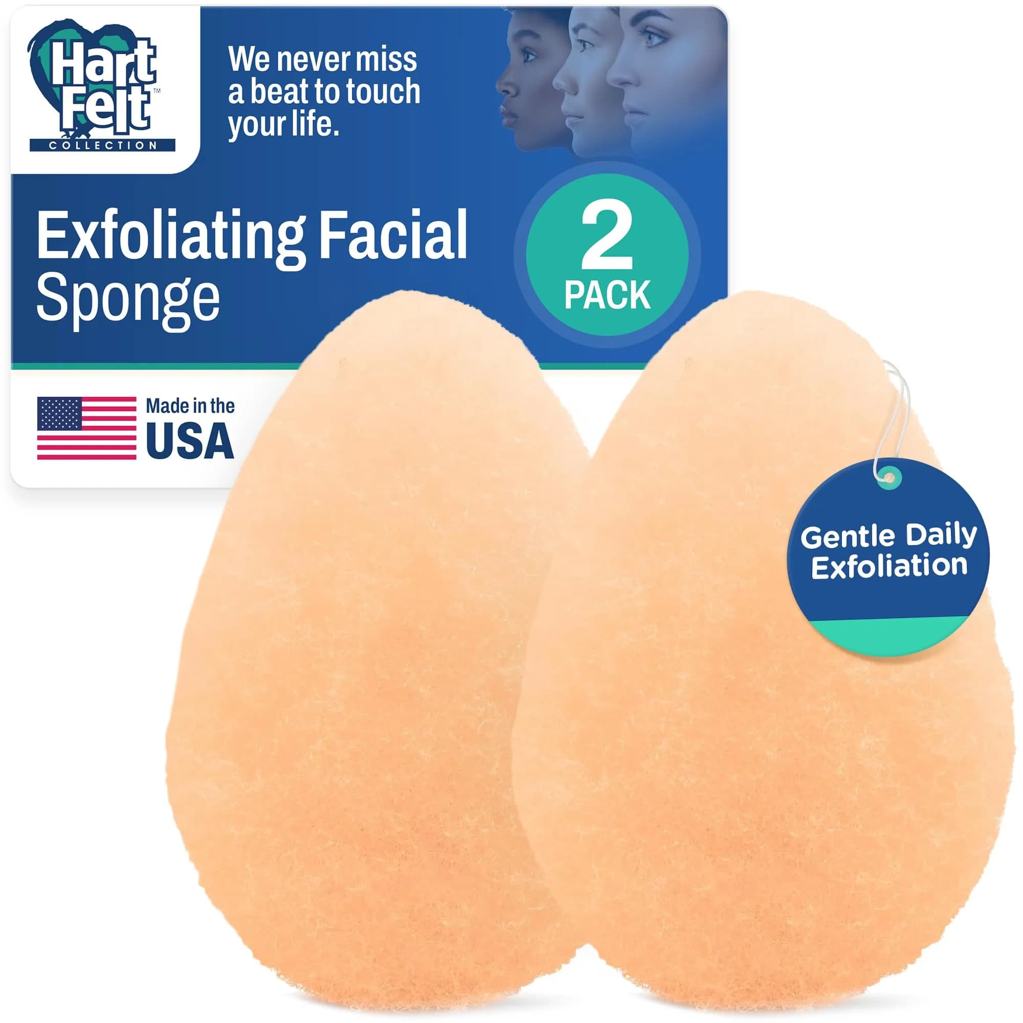 HartFelt Tear Drop Gentle Face Scrubber 2ct | Reusable Facial Sponges for Daily Cleansing - main product image
