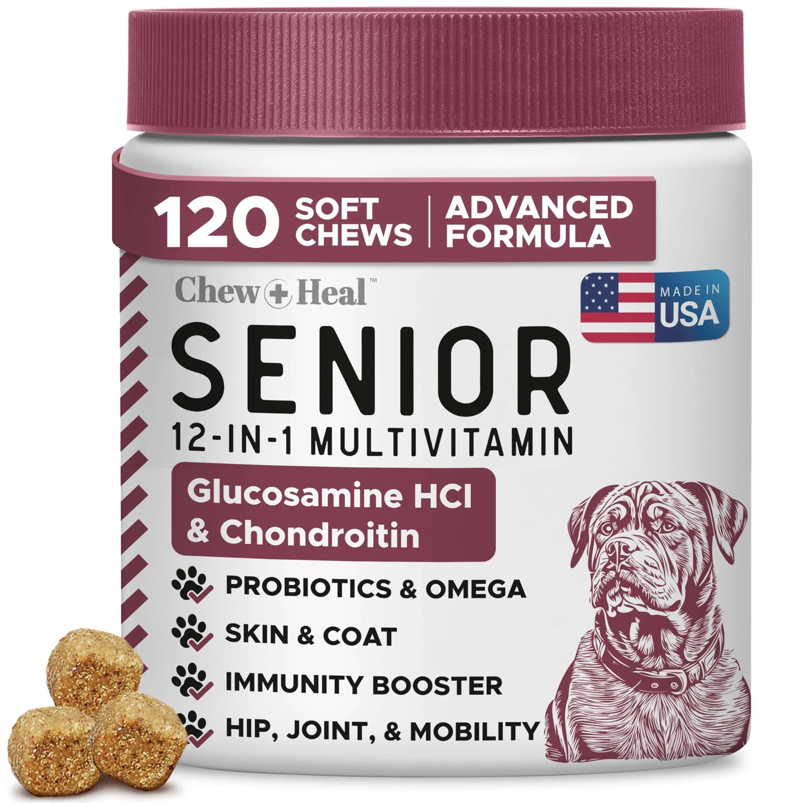 Chew + Heal Labs Senior Dog Multivitamin 120 Soft Chews | Supports Joints, Gut & Skin