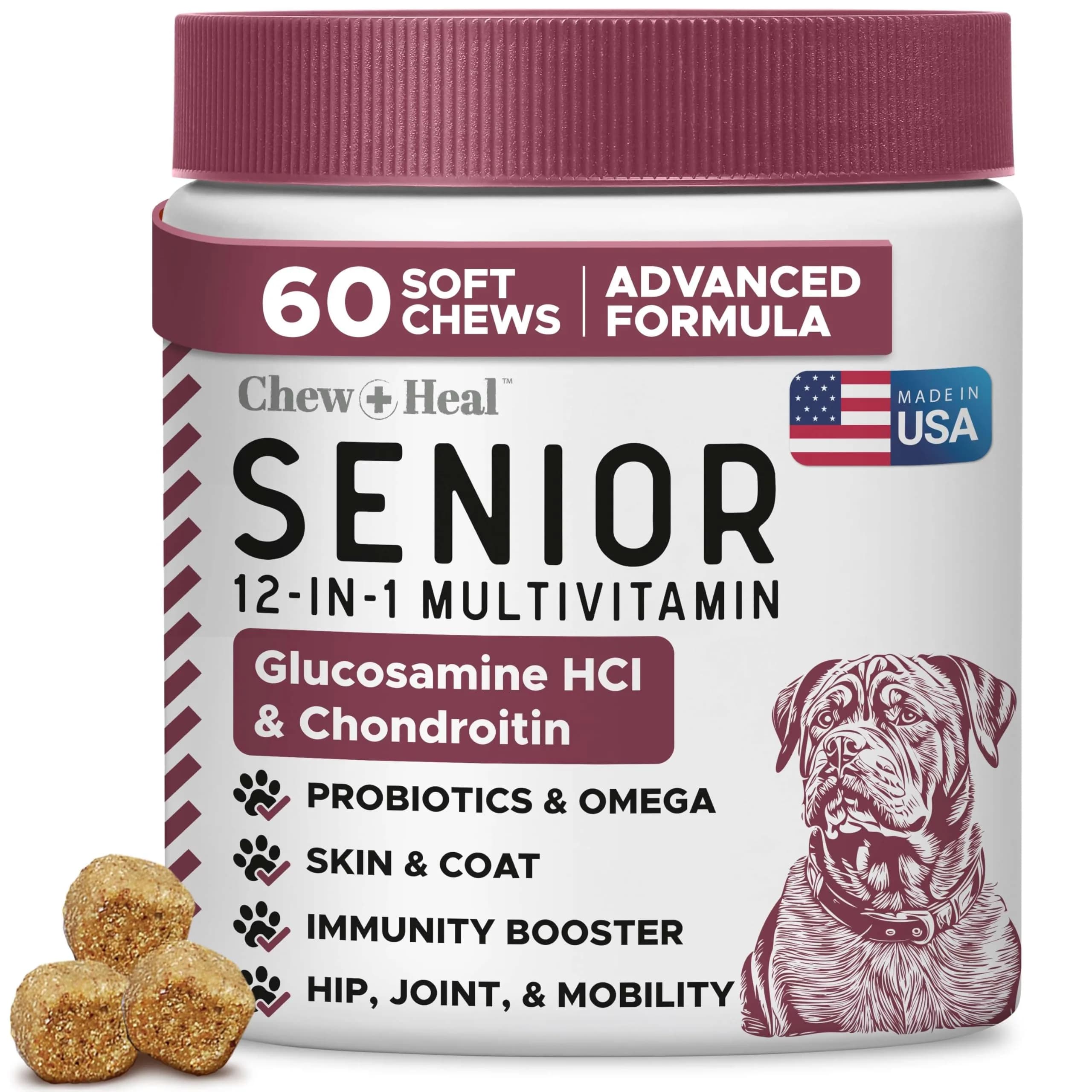 Chew + Heal Labs Senior Dog Vitamins & Supplements 60 Soft Chews | Multivitamin for Aging Dogs — Black