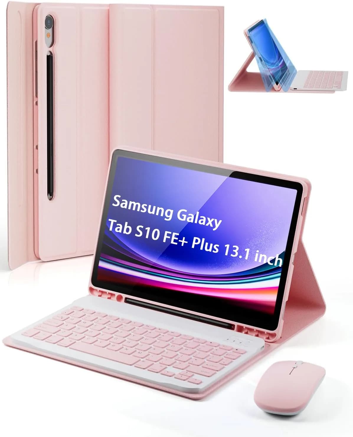 TUNKARMOR Detachable Keyboard Case with Mouse for Samsung Galaxy Tab S10+/S9 FE+/S9+/S8+/S7 FE/S7+ 12.4-inch | 360° Protection & S Pen Holder — Pink / 13.1" Inch-S10 FE+ Plus