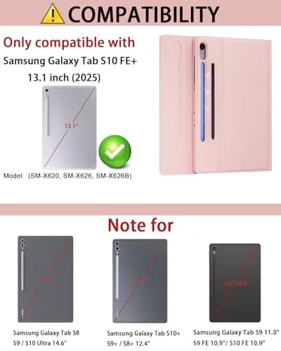 TUNKARMOR Keyboard Case for Samsung Galaxy Tab S10 FE+ Plus 13.1 inch - Pink | Detachable Magnetic Keyboard with S Pen Holder & Auto Sleep/Wake thumbnail 2