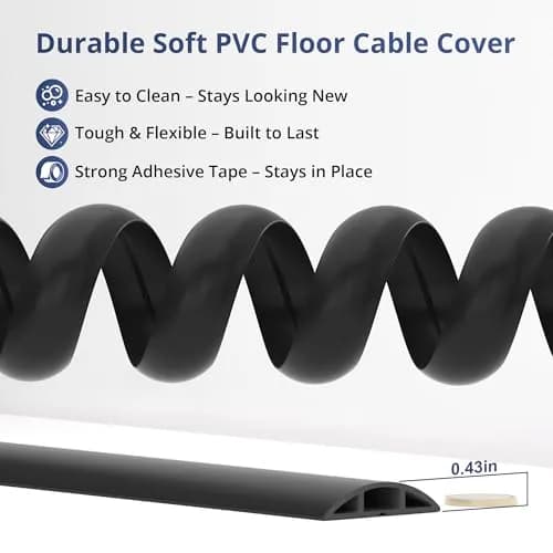 ZhiYo 5.6ft Floor Cord Cover Cable Cavity 1.6" W x 0.43" H Smoked Brown Wood | Conceals 1-2 Cables on Floor thumbnail 4