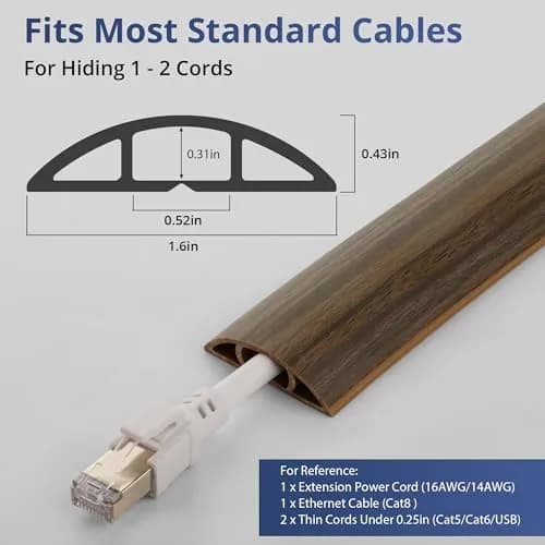 ZhiYo 5.6ft Floor Cord Cover Cable Cavity 1.6" W x 0.43" H Smoked Brown Wood | Conceals 1-2 Cables on Floor thumbnail 2