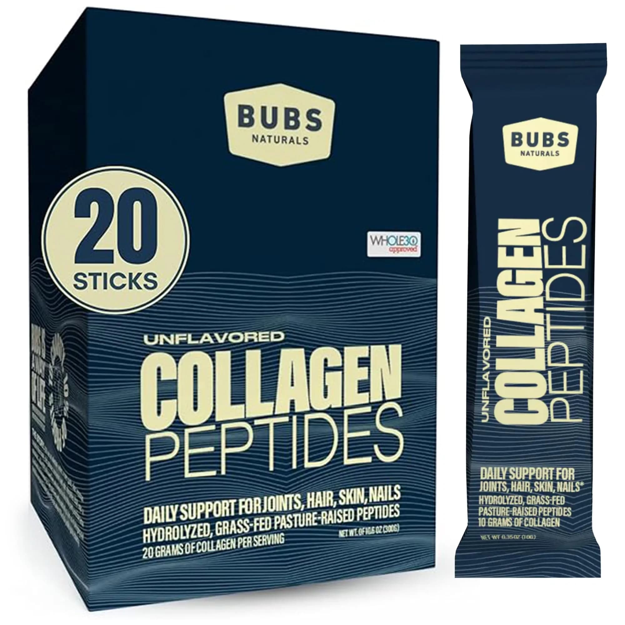 BUBS Naturals Unflavored Collagen Peptides Powder | Supports Skin & Joints, 20g Collagen per Serving, Grass Fed, Keto & Paleo Friendly - main product image