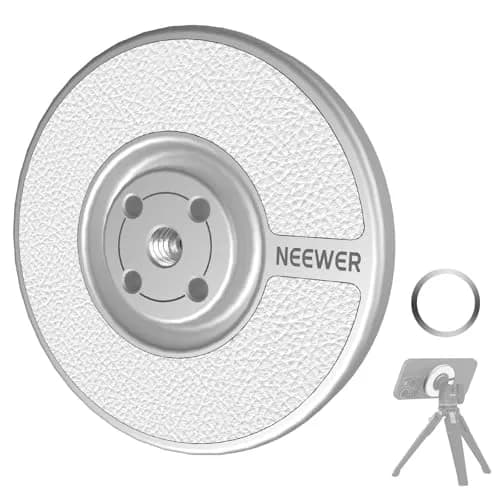 NEEWER Magnetic Phone Tripod Mount Adapter with Adhesive Metal Ring & 1/4" Thread | Silver, 59x7mm (2.3"x0.3") thumbnail 1