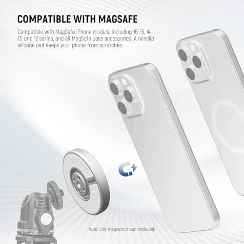 NEEWER Magnetic Phone Tripod Mount Adapter with Adhesive Metal Ring & 1/4" Thread | Silver, 59x7mm (2.3"x0.3") thumbnail 3