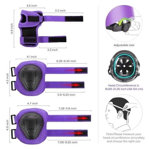 DaCool Kids Bike Helmet & Protective Gear Set with Knee Pads, Elbow Pads, Wrist Guards - Purple, Small (3-10 yrs) | Adjustable Fit for Sport Cycling thumbnail 2