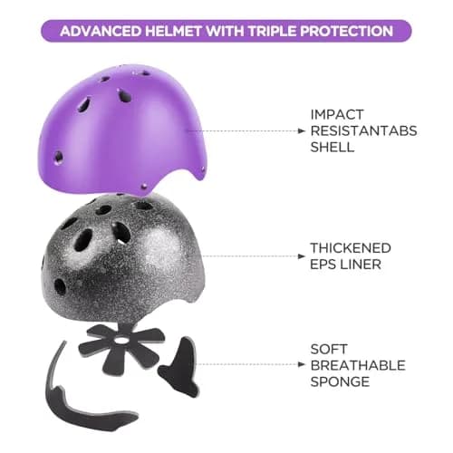 DaCool Kids Bike Helmet & Protective Gear Set with Knee Pads, Elbow Pads, Wrist Guards - Purple, Small (3-10 yrs) | Adjustable Fit for Sport Cycling thumbnail 3