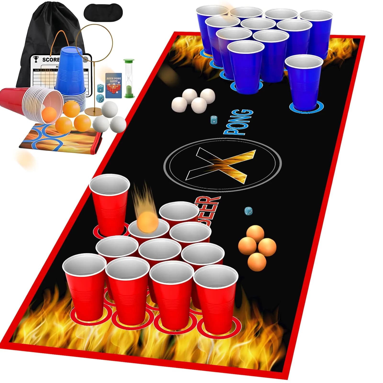 GOLDGE Beer Pong Table Mat 70.9 x 23.6 in | Waterproof, Reusable, Portable for Adults & Parties
