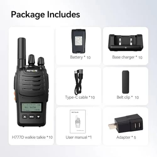 Retevis H777D Walkie Talkies with LCD Screen | Long Range, Rechargeable, 10 Pack thumbnail 10