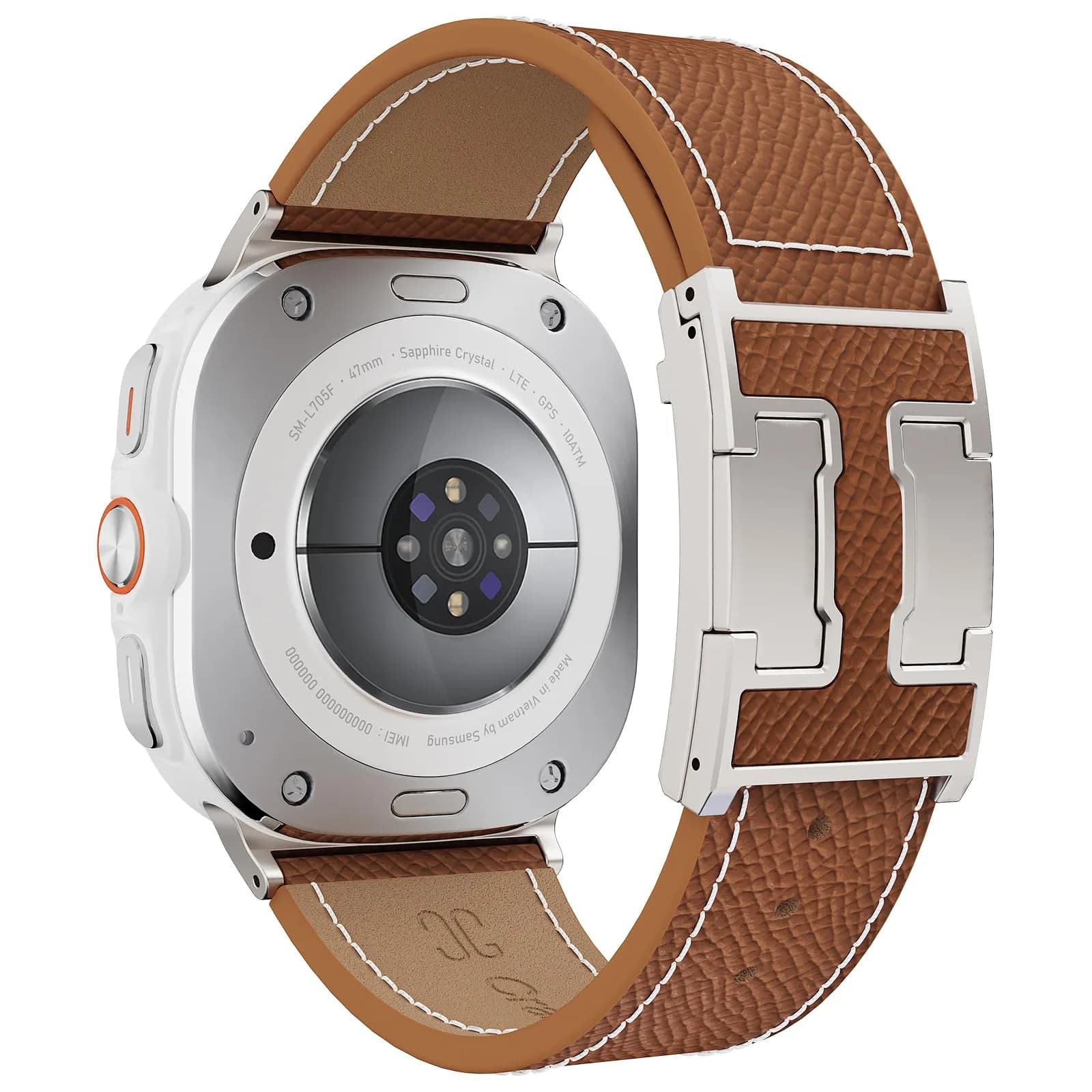CrazyGrass Leather Band Compatible with Galaxy Watch Ultra 2/ Ultra Bands 47mm | Genuine Leather with Magnetic Clasp — (Epsom)Brown Bands+Silver Buckle