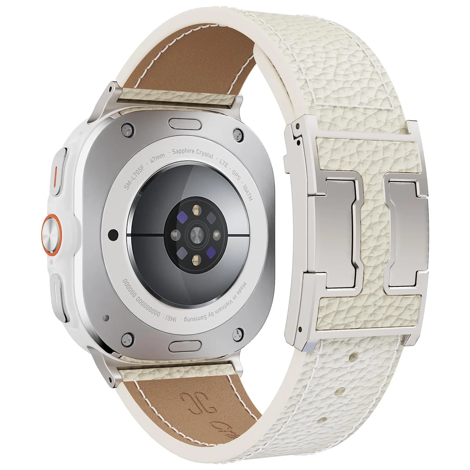 CrazyGrass Leather Band Compatible with Galaxy Watch Ultra 47mm | Genuine Leather with Magnetic Clasp — (Lychee)White Band+Silver Buckle