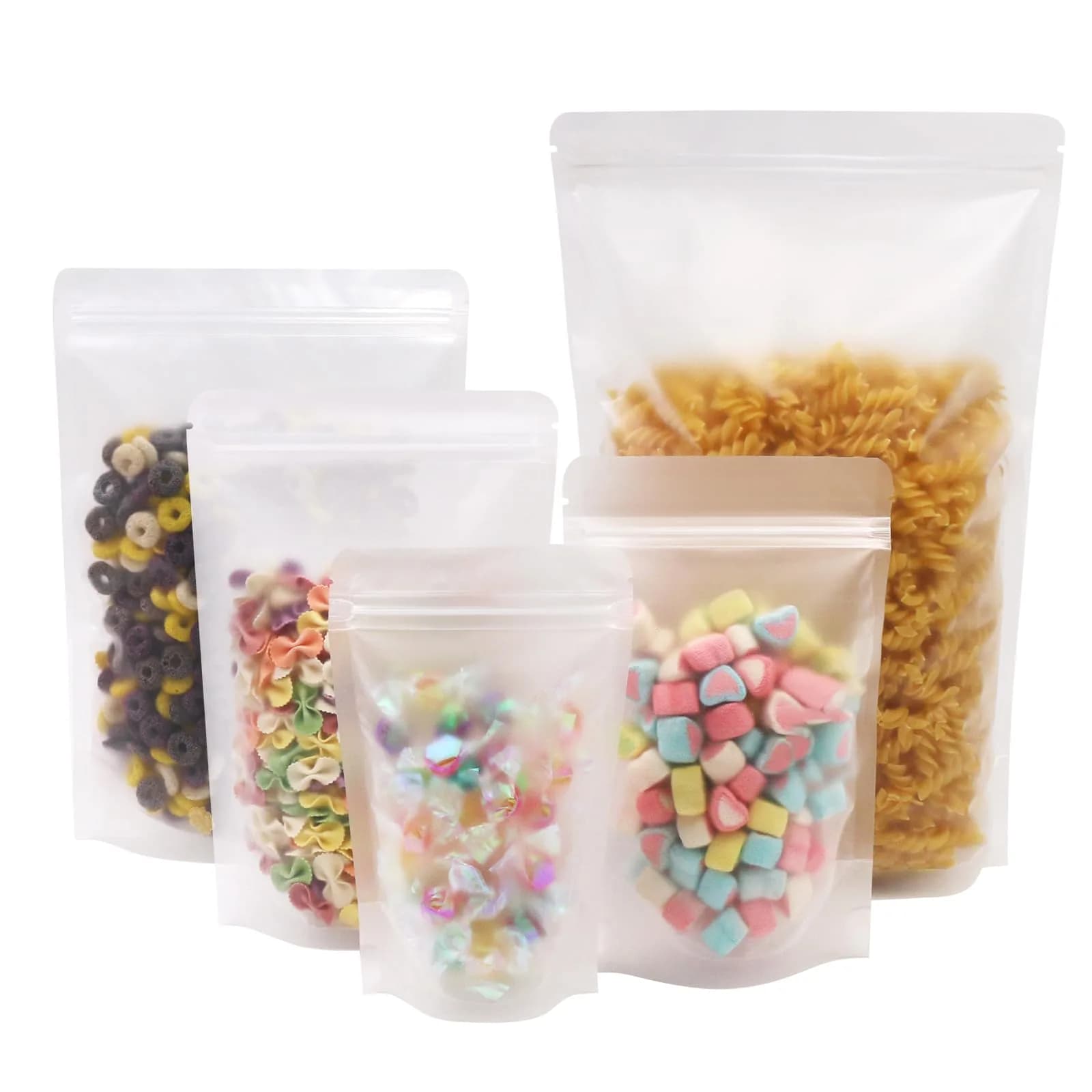 SumDirect 100Pcs 6x8.6 inches Matte Zipper Resealable Stand Up Snack Food Tea Packing Pouch Bag
