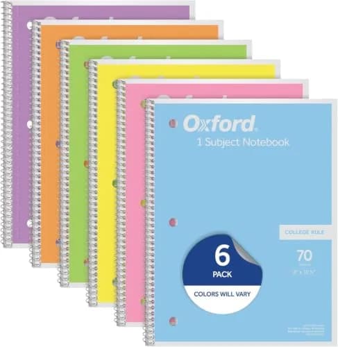 Oxford Spiral Notebook, 1 Subject, College Ruled Paper, 8 x 10-1/2 Inch | Pastel Pink, Orange, Yellow, Green, Blue & Purple, 70 Sheets thumbnail 1