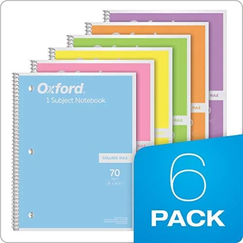 Oxford Spiral Notebook, 1 Subject, College Ruled Paper, 8 x 10-1/2 Inch | Pastel Pink, Orange, Yellow, Green, Blue & Purple, 70 Sheets thumbnail 6