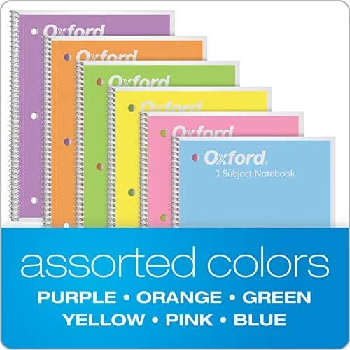 Oxford Spiral Notebook, 1 Subject, College Ruled Paper, 8 x 10-1/2 Inch | Pastel Pink, Orange, Yellow, Green, Blue & Purple, 70 Sheets thumbnail 7