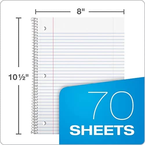 Oxford Spiral Notebook, 1 Subject, College Ruled Paper, 8 x 10-1/2 Inch | Pastel Pink, Orange, Yellow, Green, Blue & Purple, 70 Sheets thumbnail 2