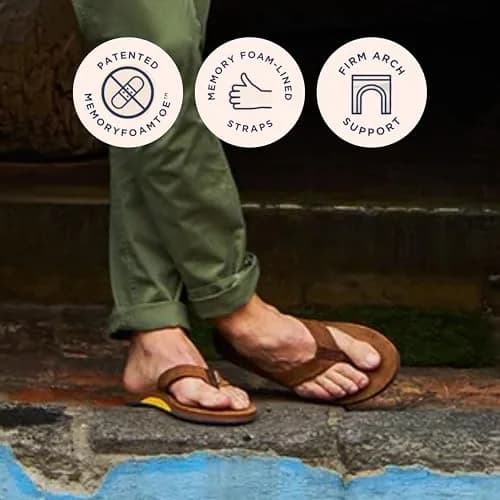 Hari Mari Fields Men's Nubuck Leather Flip Flops Size 13 | No Break Ins, Firm Arch Support, Soft EVA Midsole thumbnail 2