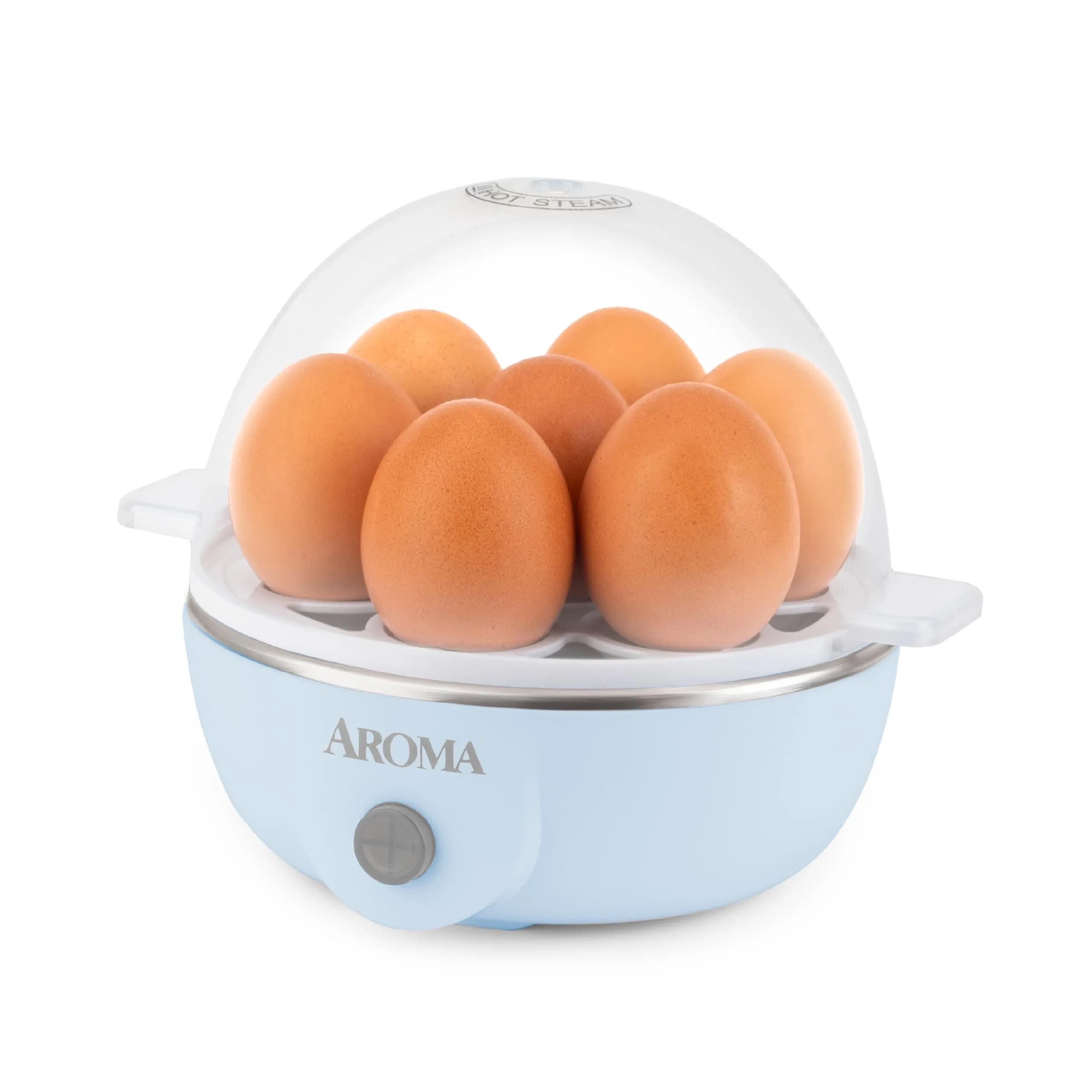AROMA Overly Easy Egg Cooker, Steamer & Poacher | XL Capacity Fits 7 Eggs, Blue — Blue