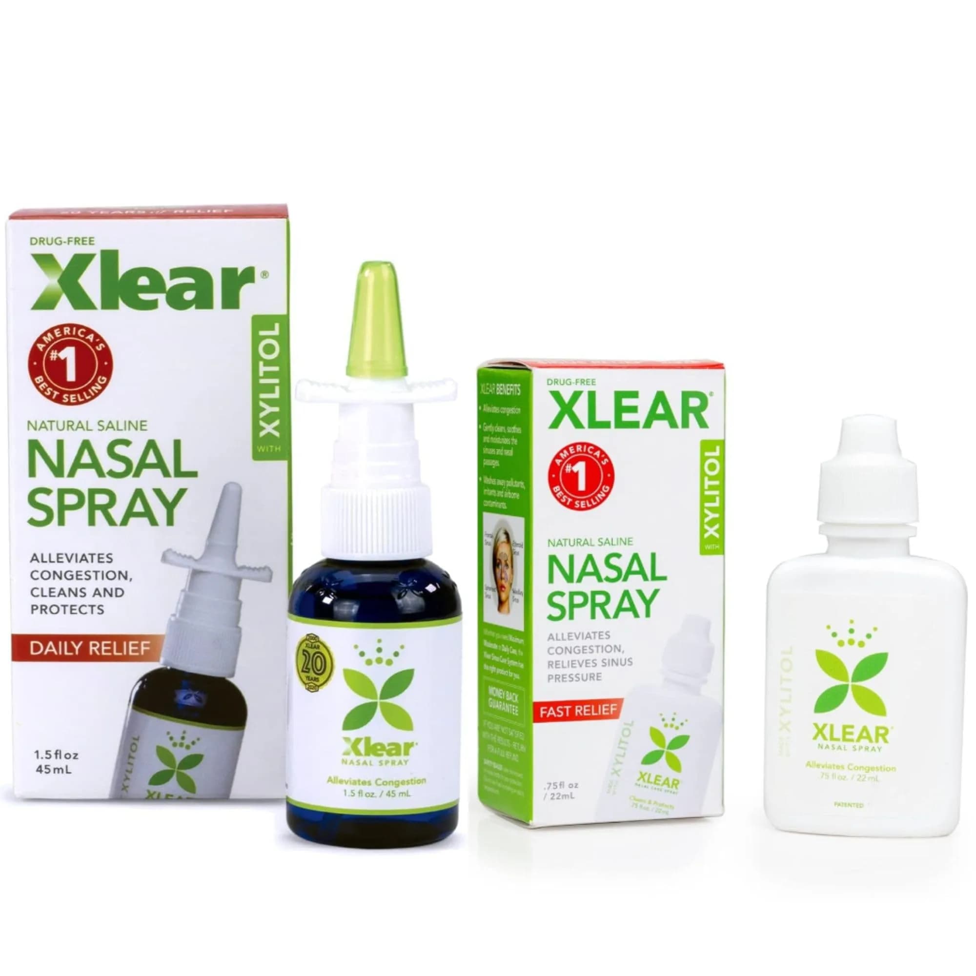 Xlear Xylitol Nasal Spray Regular and Travel Size Bundle (Pack of 2) | Moisturizes & Cleanses Sinus Passages — Regular and Travel Size Bundle