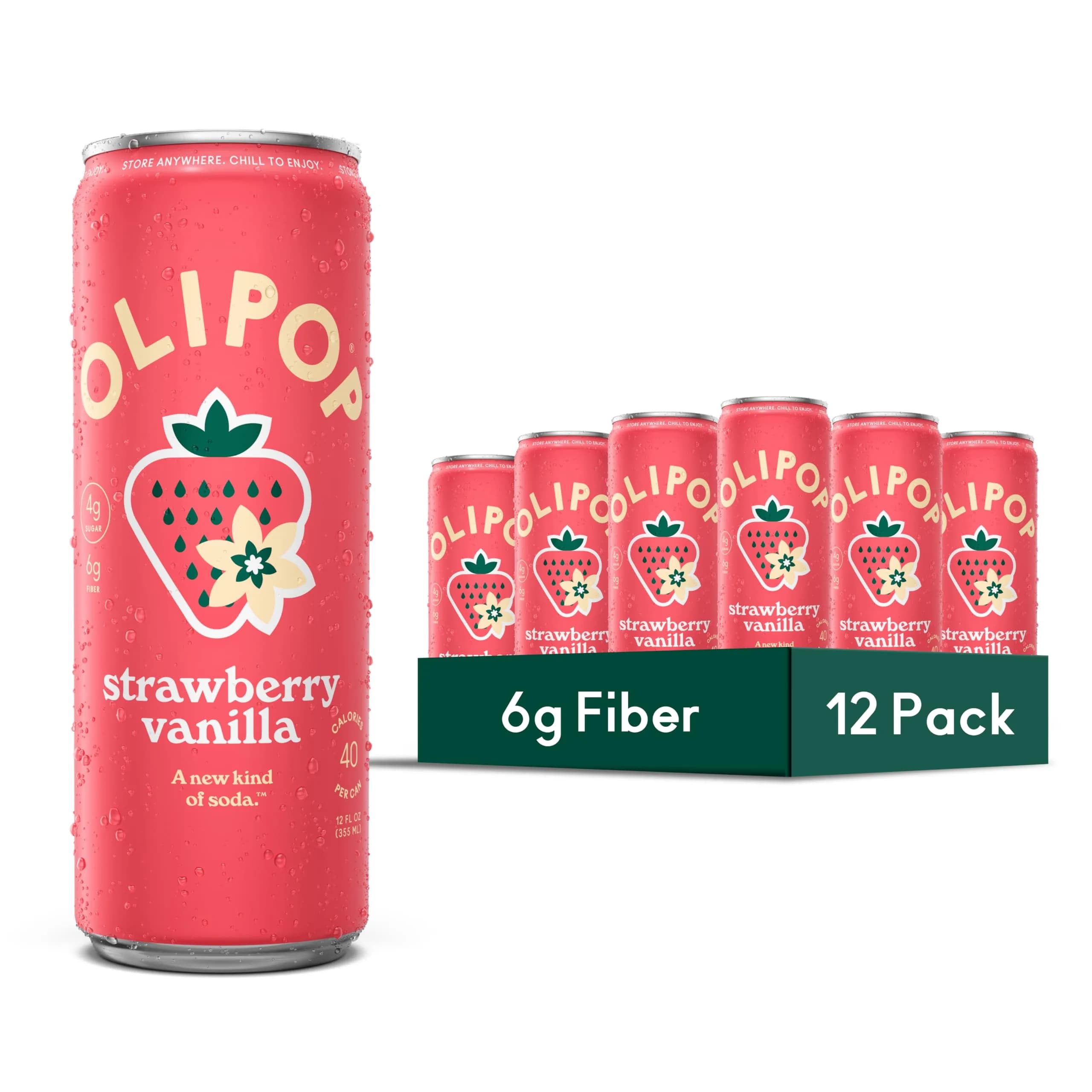 OLIPOP Strawberry Vanilla Prebiotic Soda 12 Fl Oz | Gut-Friendly, Delicious & Refreshing — Strawberry Vanilla