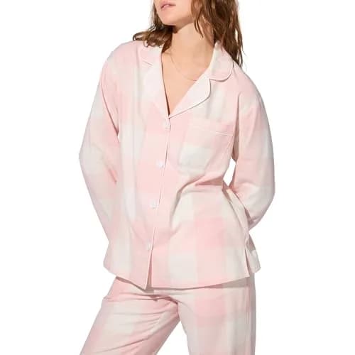 Bed Head PJs Organic Cotton Flannel Twill Classic Long Sleeve Pajama Set, Pink Plaid, Small thumbnail 2