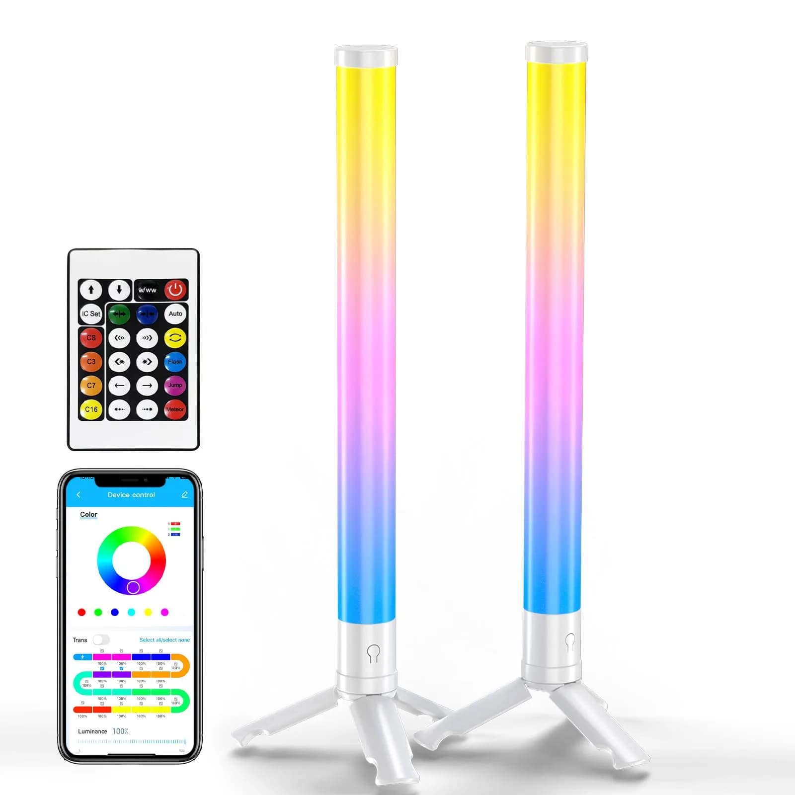 TJOY 360° RGB Light Bars Gaming Desk Ambient Lighting | Music Sync, Remote Control, White Plastic