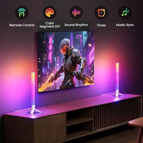 TJOY 360° RGB Light Bars Gaming Desk Ambient Lighting | Music Sync, Remote Control, White Plastic thumbnail 5