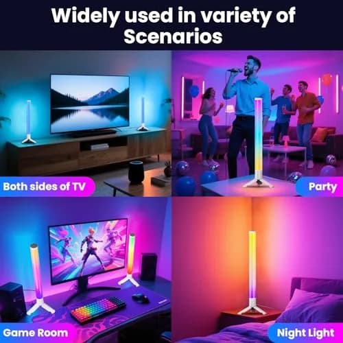 TJOY 360° RGB Light Bars Gaming Desk Ambient Lighting | Music Sync, Remote Control, White Plastic thumbnail 7