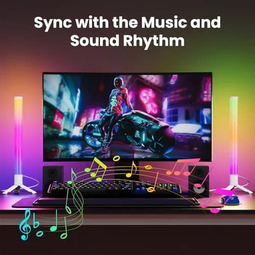 TJOY 360° RGB Light Bars Gaming Desk Ambient Lighting | Music Sync, Remote Control, White Plastic thumbnail 2